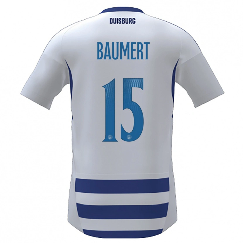 Danxen Kvinnor Moritz Baumert #15 Vit Blå Hemmatröja Matchtröjor 2025/26 Tröjor T-Tröja