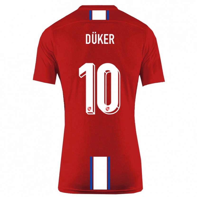 Danxen Kvinnor Julius Düker #10 Röd Vit Hemmatröja Matchtröjor 2025/26 Tröjor T-Tröja