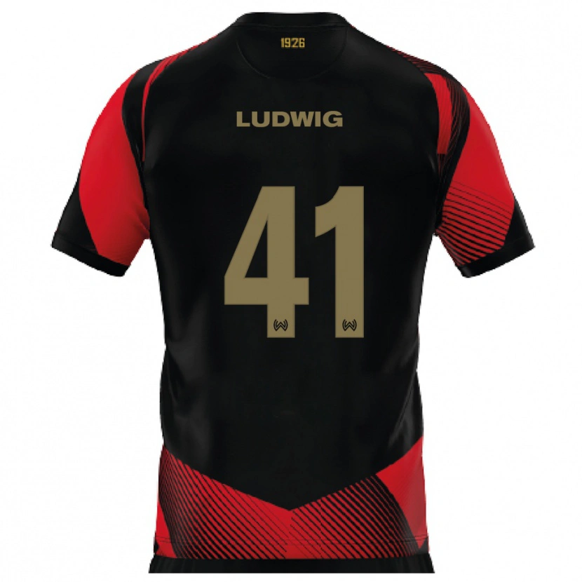 Danxen Kvinnor Finn Ludwig #41 Svart Röd Hemmatröja Matchtröjor 2025/26 Tröjor T-Tröja