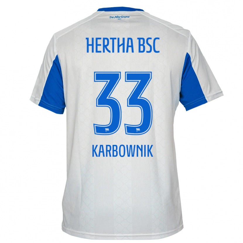 Danxen Kvinnor Michal Karbownik #33 Vit Blå Bortatröja Matchtröjor 2025/26 Tröjor T-Tröja