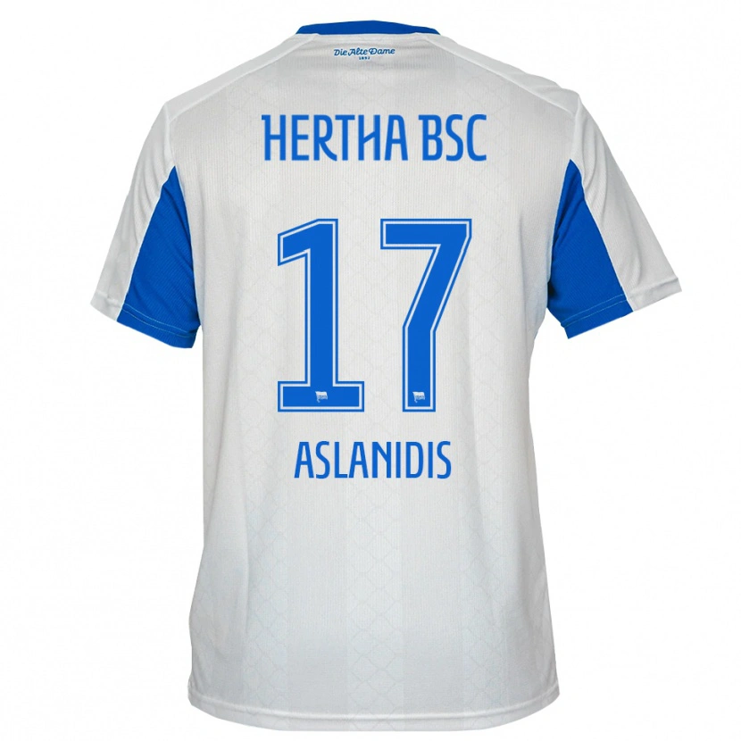 Danxen Kvinnor Elijas Aslanidis #17 Vit Blå Bortatröja Matchtröjor 2025/26 Tröjor T-Tröja