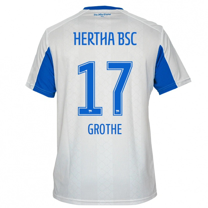 Danxen Kvinnor Mayson Grothe #17 Vit Blå Bortatröja Matchtröjor 2025/26 Tröjor T-Tröja