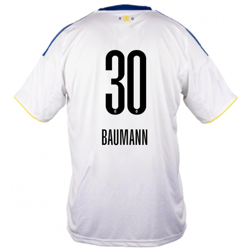 Danxen Kvinnor Dominic Baumann #30 Vit Blå Gul Bortatröja Matchtröjor 2025/26 Tröjor T-Tröja