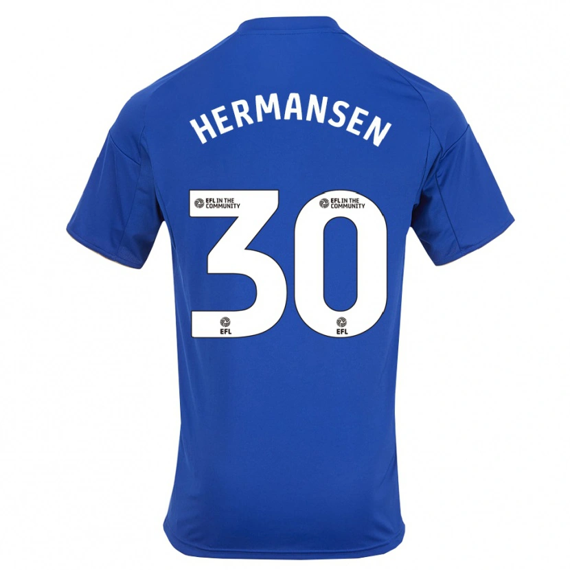 Danxen Barn Mads Hermansen #30 Blå Guld Hemmatröja Matchtröjor 2025/26 Tröjor T-Tröja