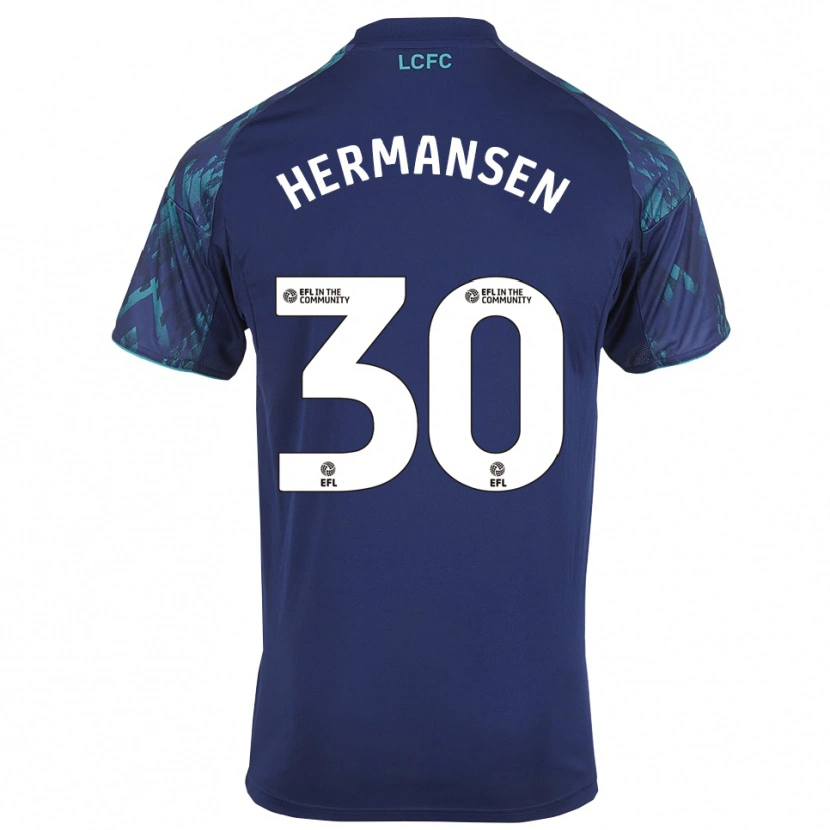 Danxen Barn Mads Hermansen #30 Marin Grön Vit Bortatröja Matchtröjor 2025/26 Tröjor T-Tröja