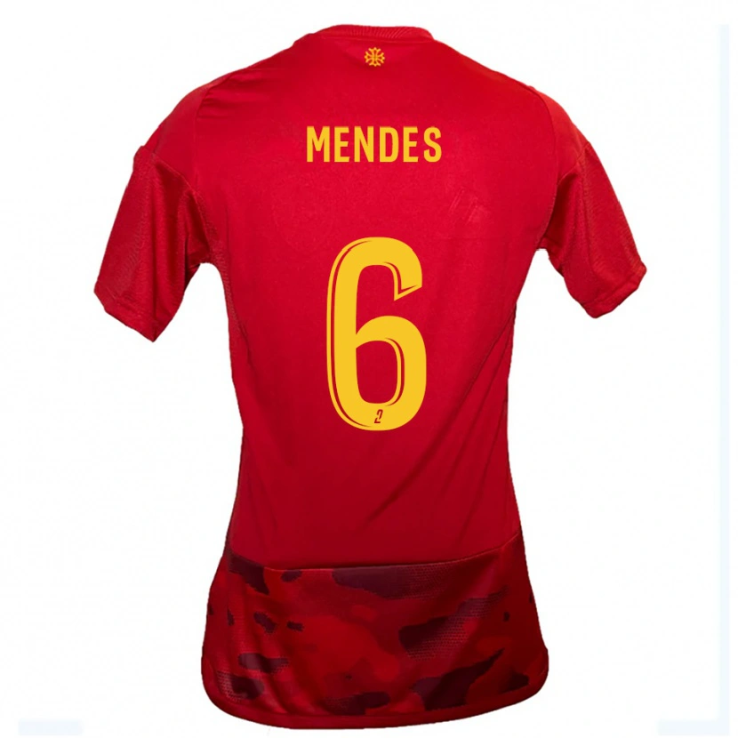 Danxen Män Jordan Mendes #6 Röd Gul Hemmatröja Matchtröjor 2025/26 Tröjor T-Tröja