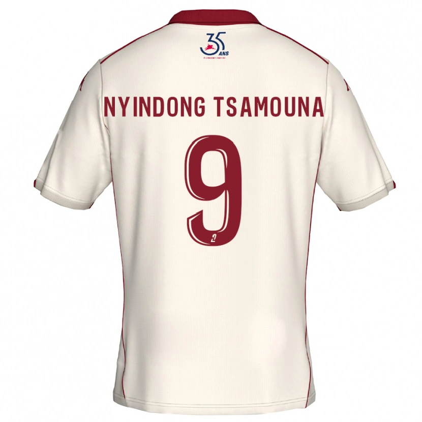 Danxen Män Jean Nyindong Tsamouna #9 Vit Burgundy Bortatröja Matchtröjor 2025/26 Tröjor T-Tröja