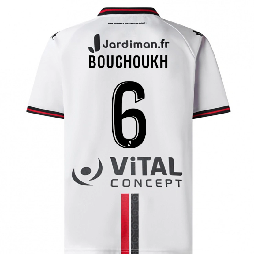 Danxen Män Ahmed Bouchoukh #6 Vit Röd Bortatröja Matchtröjor 2025/26 Tröjor T-Tröja