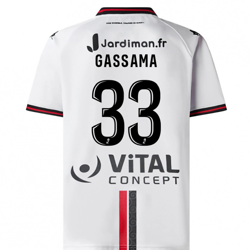 Danxen Män Eden Gassama #33 Vit Röd Bortatröja Matchtröjor 2025/26 Tröjor T-Tröja