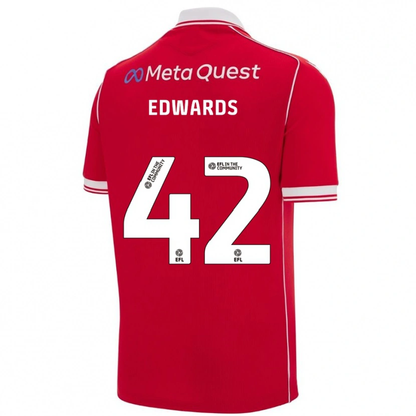 Danxen Kvinnor Callum Edwards #42 Röd Vit Hemmatröja Matchtröjor 2025/26 Tröjor T-Tröja