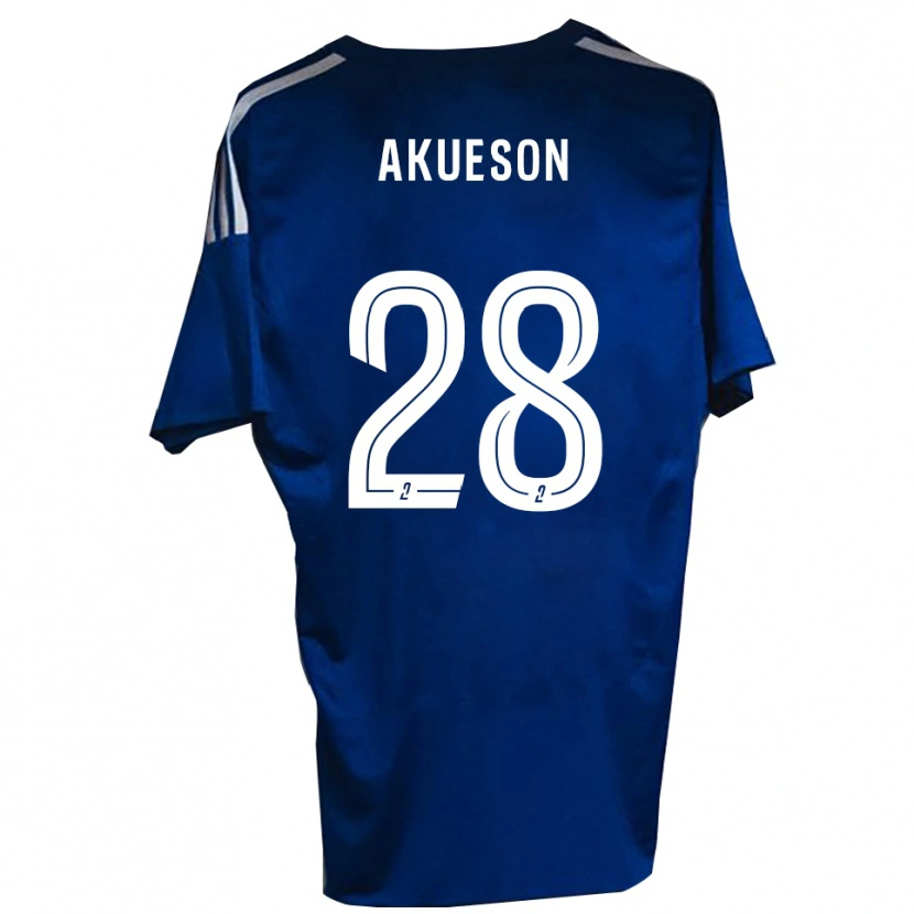 Danxen Kvinnor Gustave Akueson #28 Blå Vit Hemmatröja Matchtröjor 2025/26 Tröjor T-Tröja