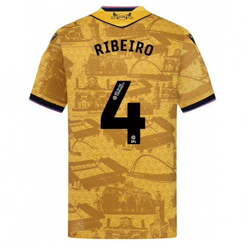 Danxen Kvinnor Yuri Ribeiro #4 Guld Svart Bortatröja Matchtröjor 2025/26 Tröjor T-Tröja