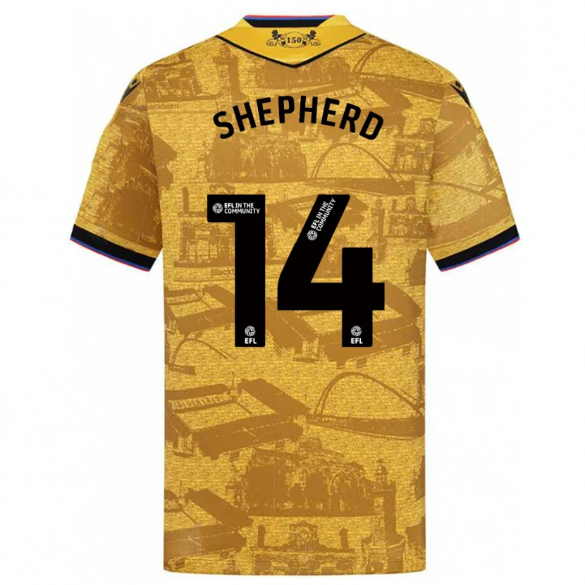 Danxen Kvinnor Lucy Shepherd #14 Guld Svart Bortatröja Matchtröjor 2025/26 Tröjor T-Tröja