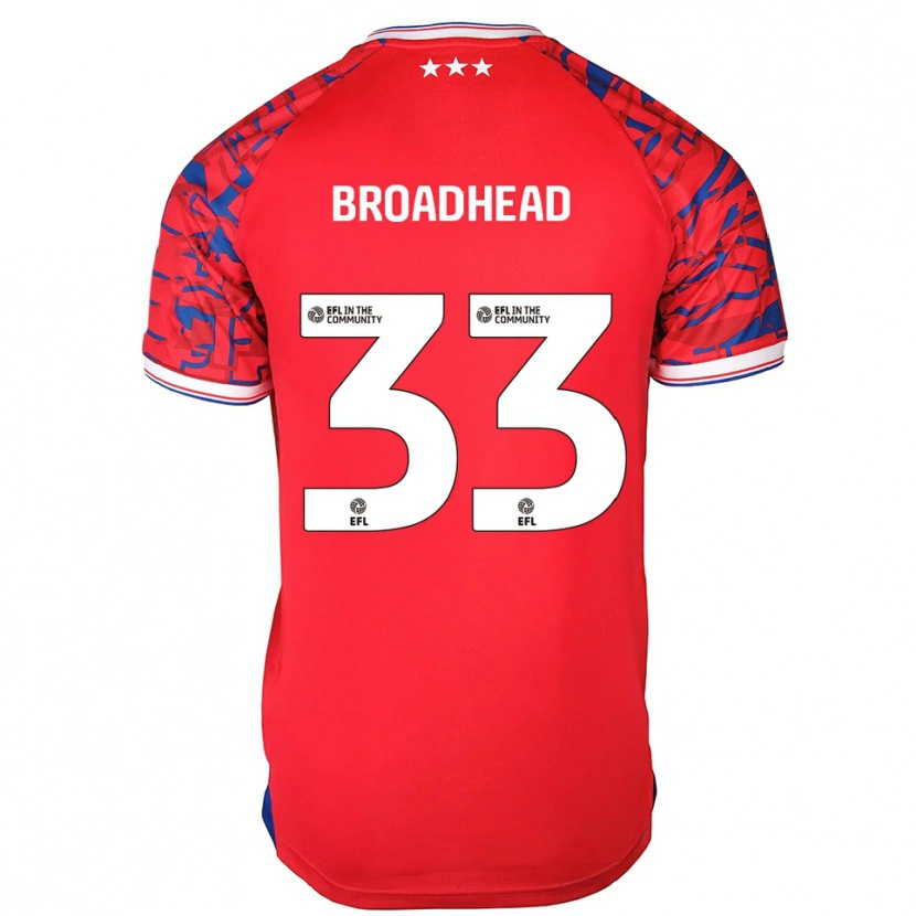 Danxen Kvinnor Nathan Broadhead #33 Röd Blå Bortatröja Matchtröjor 2025/26 Tröjor T-Tröja