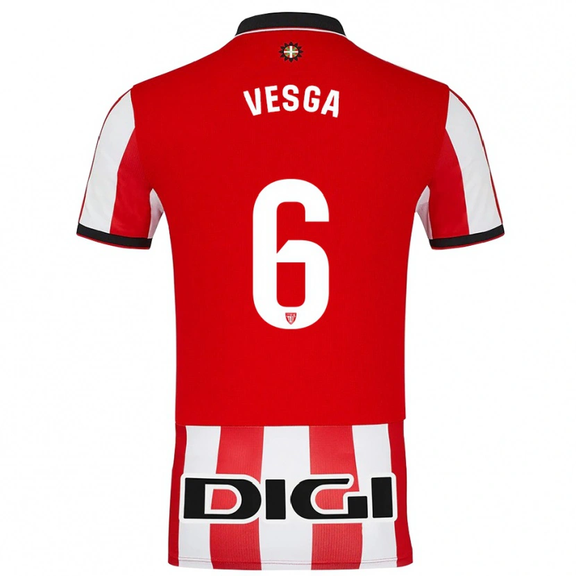 Danxen Barn Mikel Vesga #6 Röd Vit Hemmatröja Matchtröjor 2025/26 Tröjor T-Tröja
