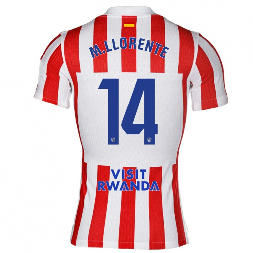 Danxen Barn Marcos Llorente #14 Röd Vit Hemmatröja Matchtröjor 2025/26 Tröjor T-Tröja