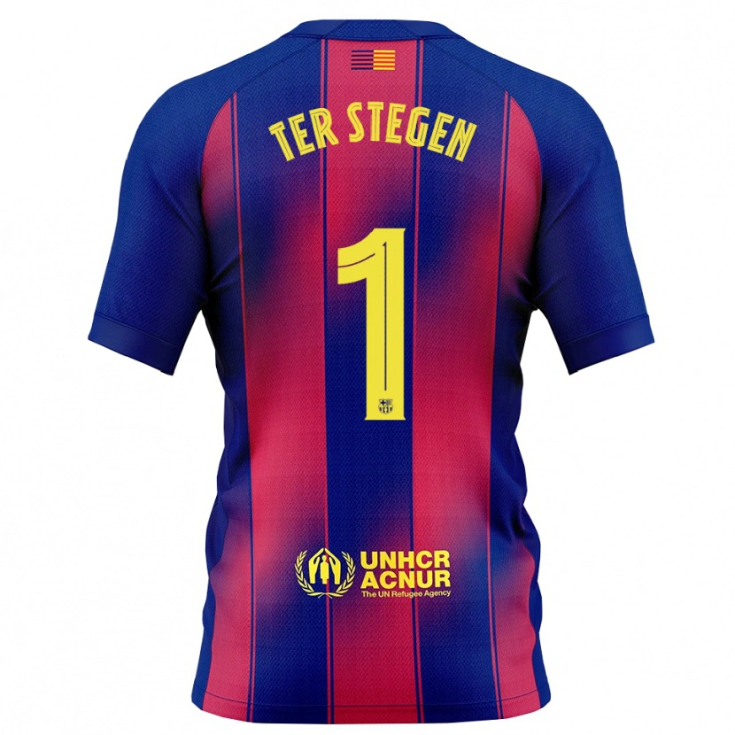 Danxen Barn Marc-André Ter Stegen #1 Blå Röd Hemmatröja Matchtröjor 2025/26 Tröjor T-Tröja