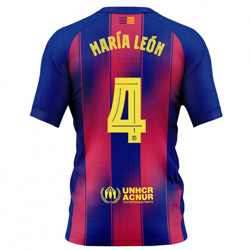 Danxen Barn María Pilar León #4 Blå Röd Hemmatröja Matchtröjor 2025/26 Tröjor T-Tröja