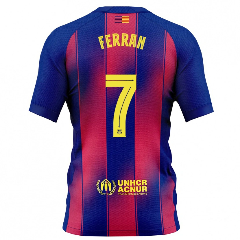 Danxen Barn Ferran Torres #7 Blå Röd Hemmatröja Matchtröjor 2025/26 Tröjor T-Tröja