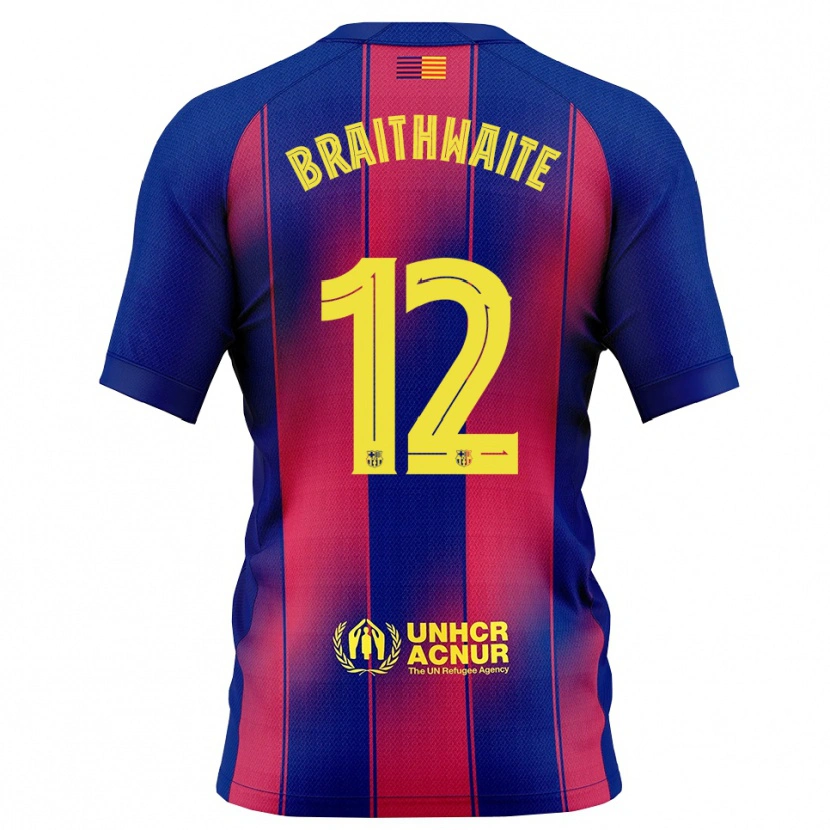 Danxen Barn Martin Braithwaite #12 Blå Röd Hemmatröja Matchtröjor 2025/26 Tröjor T-Tröja