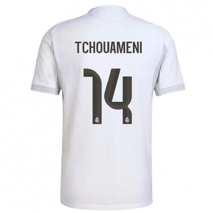 Danxen Barn Aurélien Tchouaméni #14 Vit Gul Hemmatröja Matchtröjor 2025/26 Tröjor T-Tröja