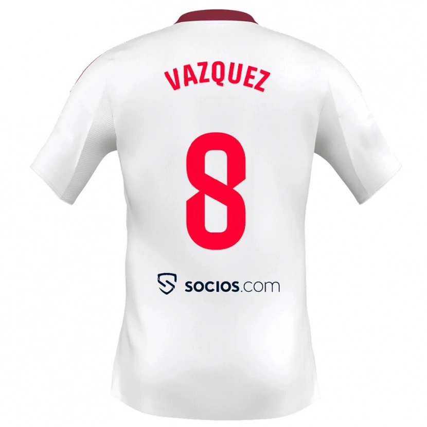 Danxen Barn Manolo Vazquez #8 Vit Röd Hemmatröja Matchtröjor 2025/26 Tröjor T-Tröja