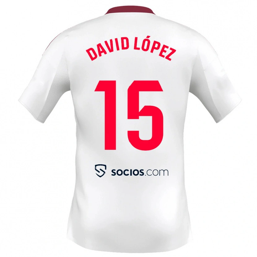 Danxen Barn David López #15 Vit Röd Hemmatröja Matchtröjor 2025/26 Tröjor T-Tröja