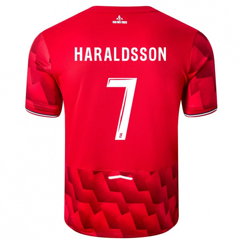 Danxen Barn Hákon Arnar Haraldsson #7 Röd Vit Hemmatröja Matchtröjor 2025/26 Tröjor T-Tröja