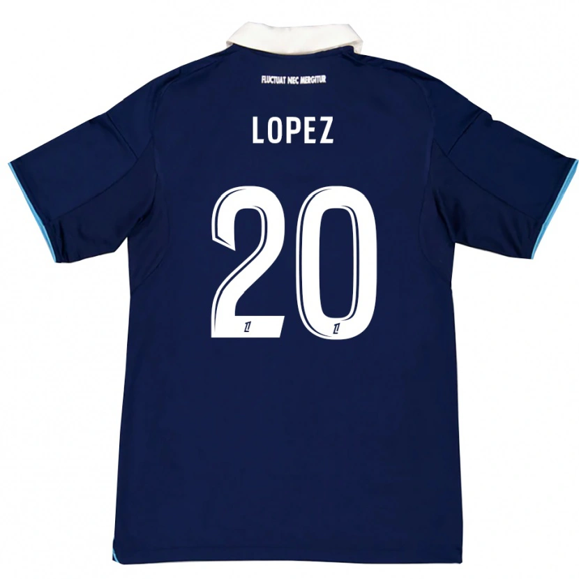 Danxen Barn Julien Lopez #20 Mörkblå Vit Hemmatröja Matchtröjor 2025/26 Tröjor T-Tröja