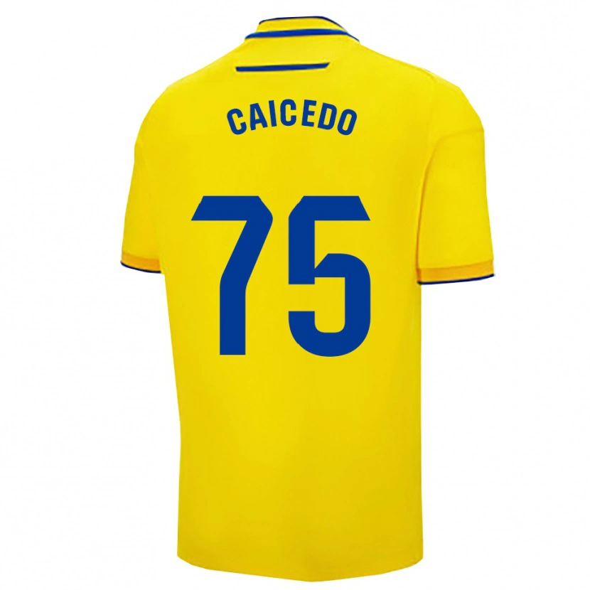 Danxen Barn Alfred Caicedo #75 Gul Marinblå Hemmatröja Matchtröjor 2025/26 Tröjor T-Tröja