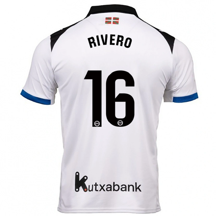 Danxen Barn Almudena Rivero #16 Vit Blå Bortatröja Matchtröjor 2025/26 Tröjor T-Tröja