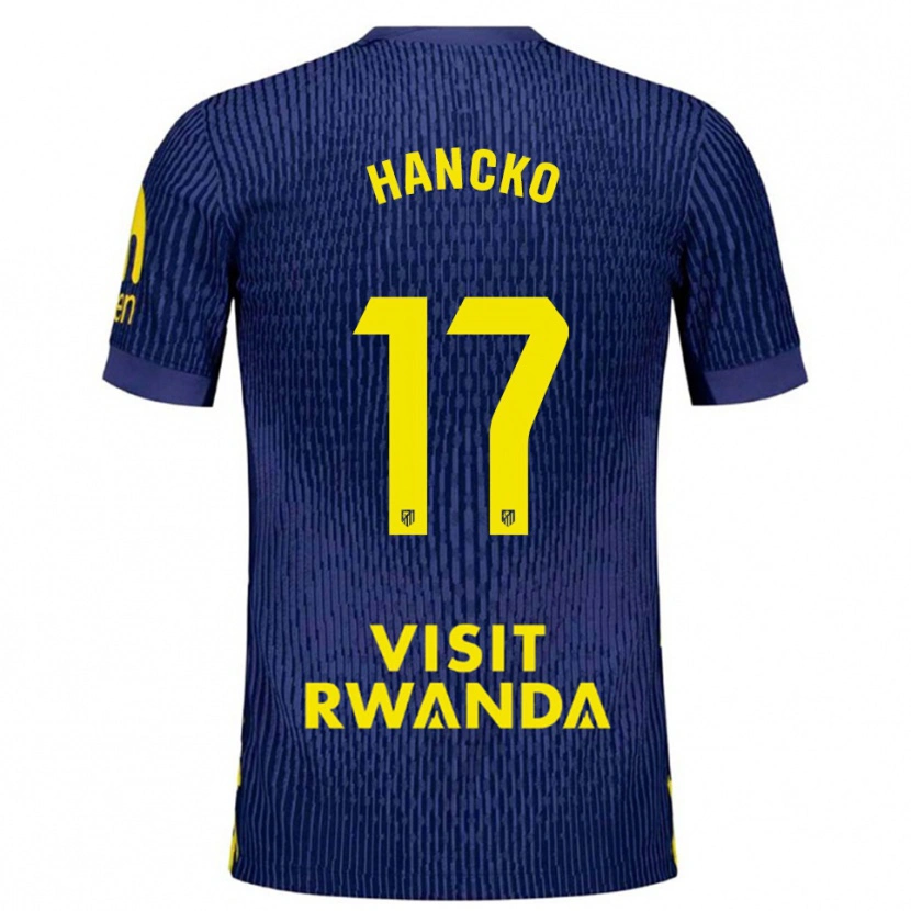 Danxen Barn Dávid Hancko #17 Marinblå Gul Bortatröja Matchtröjor 2025/26 Tröjor T-Tröja