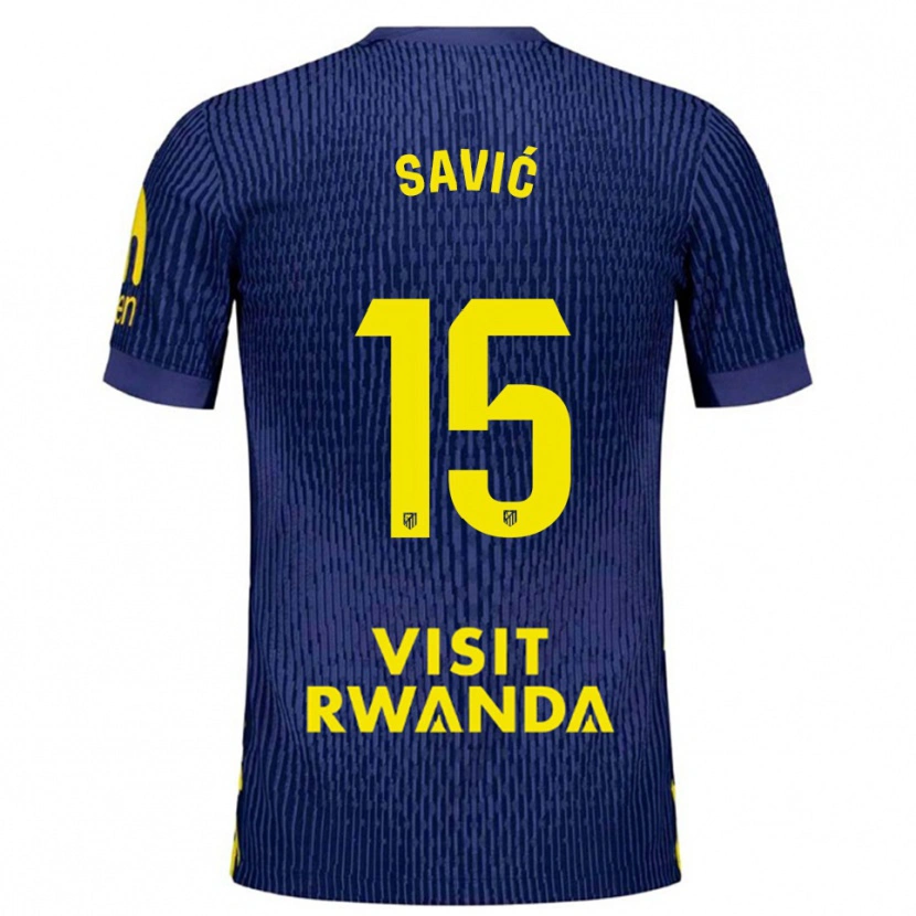 Danxen Barn Stefan Savic #15 Marinblå Gul Bortatröja Matchtröjor 2025/26 Tröjor T-Tröja