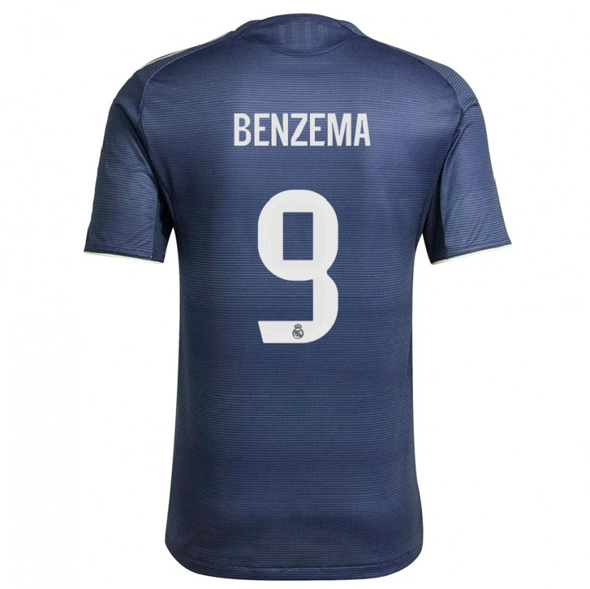Danxen Barn Karim Benzema #9 Marinblå Silver Bortatröja Matchtröjor 2025/26 Tröjor T-Tröja