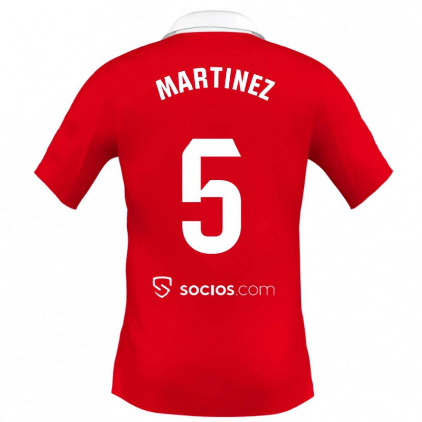 Danxen Barn Sergio Martínez #5 Röd Vit Grå Bortatröja Matchtröjor 2025/26 Tröjor T-Tröja