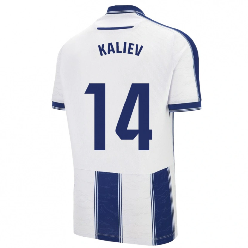 Danxen Barn Shyngys Kaliev #14 Marinblå Vit Bortatröja Matchtröjor 2025/26 Tröjor T-Tröja