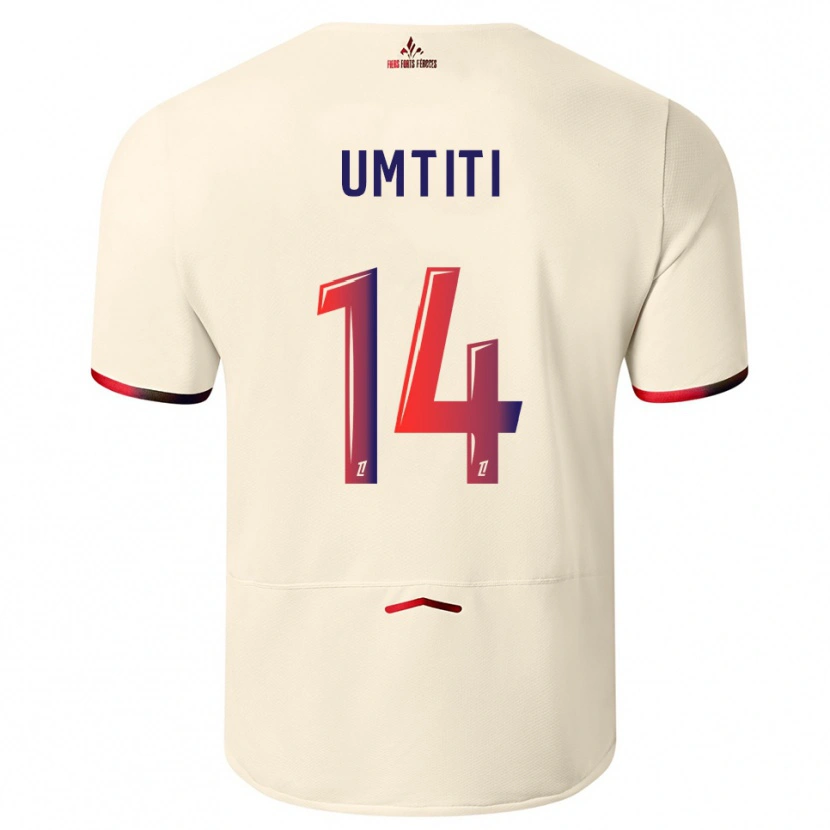 Danxen Barn Samuel Umtiti #14 Off-White Röd Bortatröja Matchtröjor 2025/26 Tröjor T-Tröja