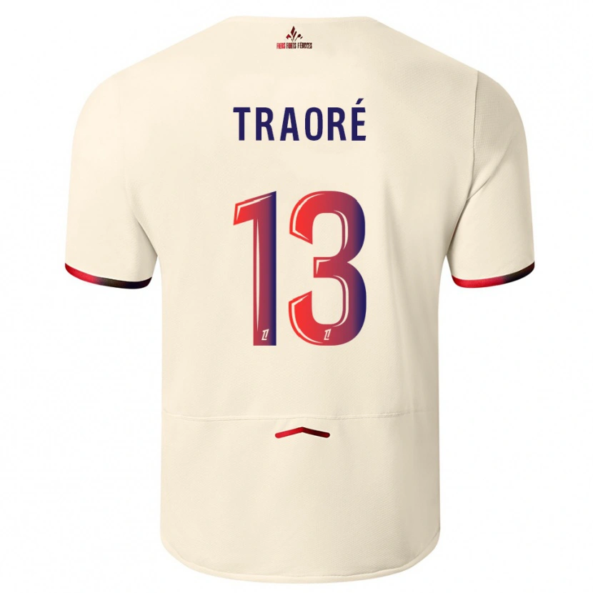 Danxen Barn Yéli Traoré #13 Off-White Röd Bortatröja Matchtröjor 2025/26 Tröjor T-Tröja