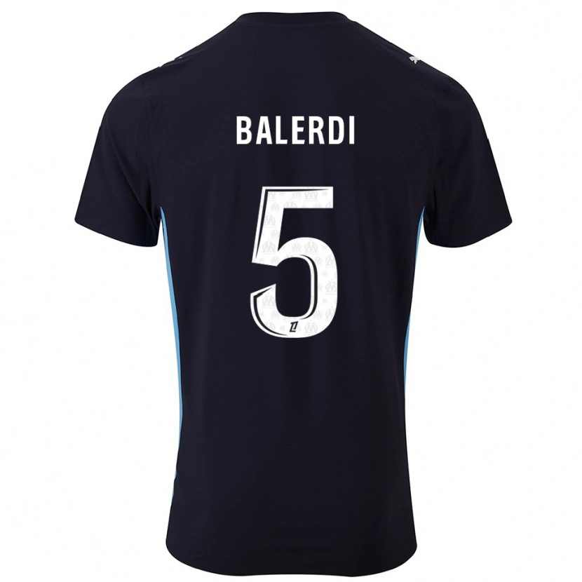 Danxen Barn Leonardo Balerdi #5 Svart Himmelsblå Bortatröja Matchtröjor 2025/26 Tröjor T-Tröja