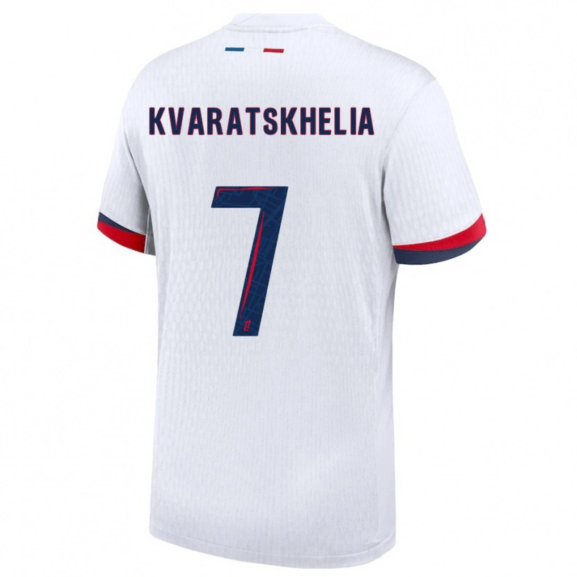 Danxen Barn Khvicha Kvaratskhelia #7 Vit Röd Bortatröja Matchtröjor 2025/26 Tröjor T-Tröja