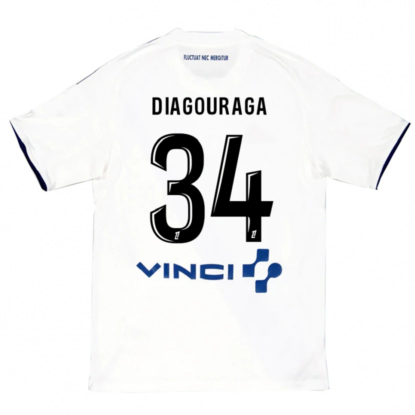 Danxen Barn Djibril Diagouraga #34 Vit Blå Bortatröja Matchtröjor 2025/26 Tröjor T-Tröja