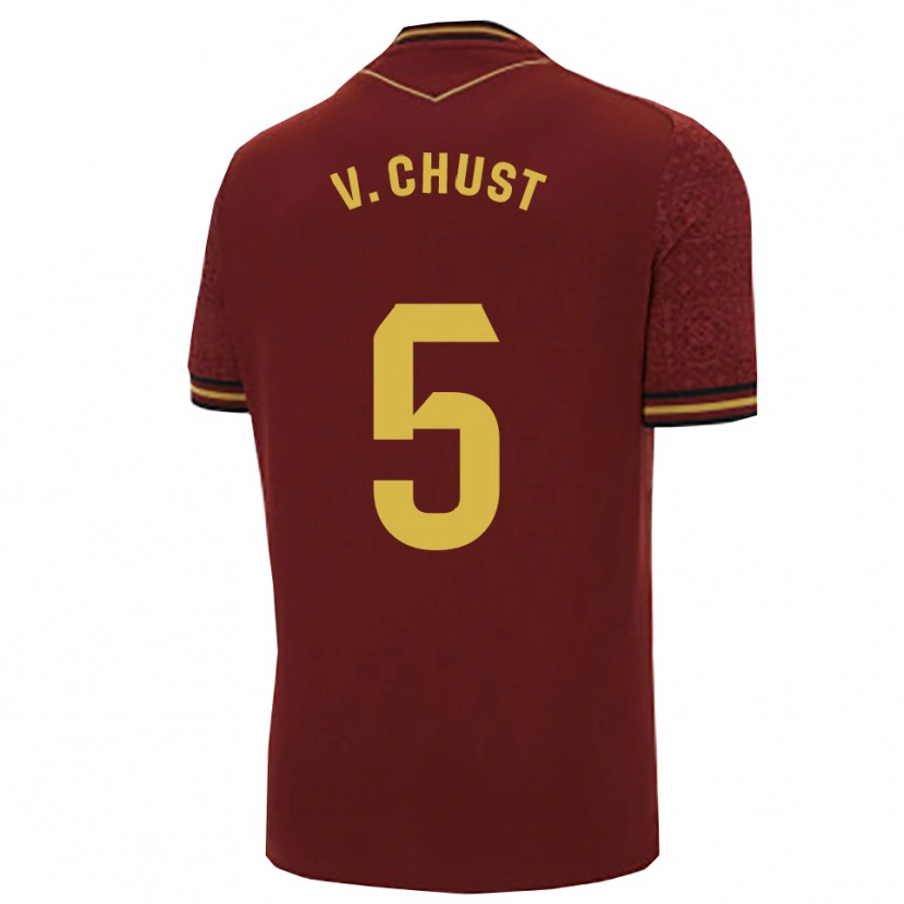 Danxen Barn Víctor Chust #5 Bourgogne Guld Bortatröja Matchtröjor 2025/26 Tröjor T-Tröja