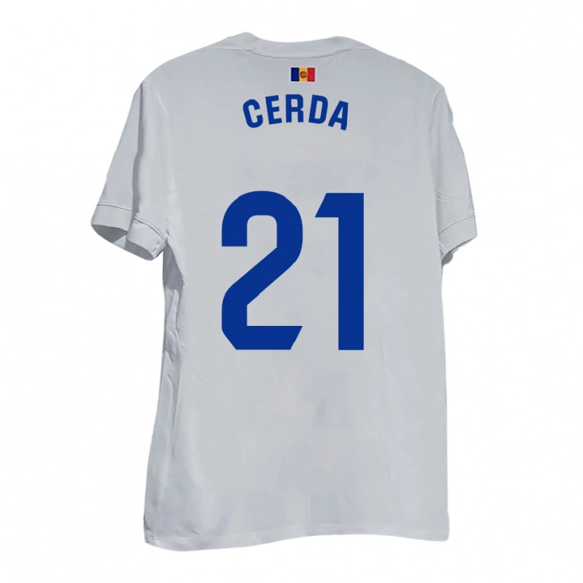 Danxen Barn Josep Cerdà #21 Vitt Blått Gult Bortatröja Matchtröjor 2025/26 Tröjor T-Tröja