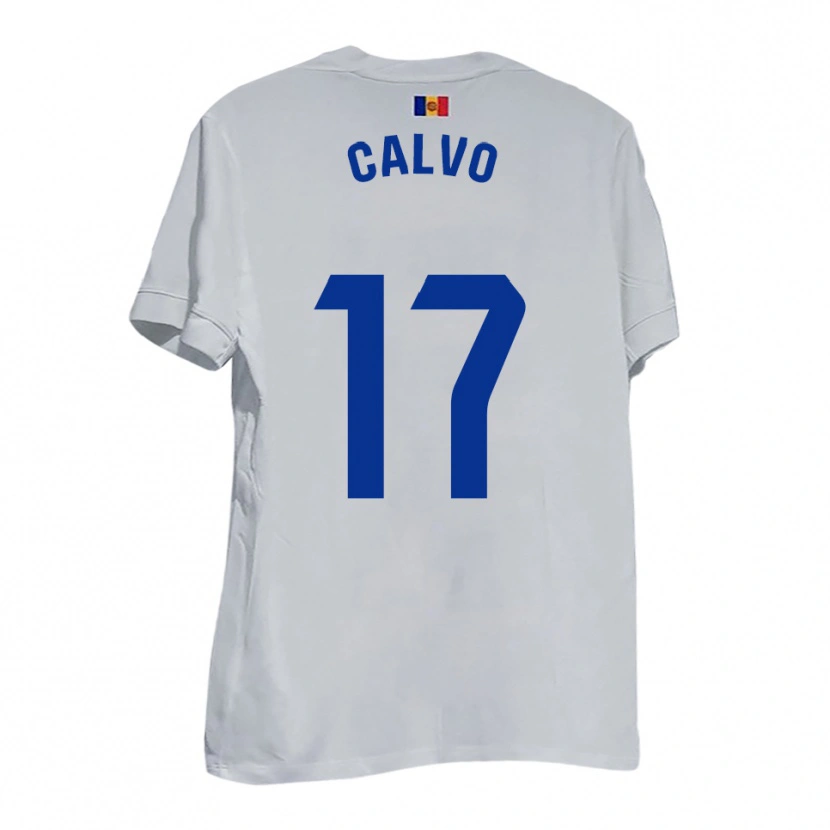 Danxen Barn Álex Calvo #17 Vitt Blått Gult Bortatröja Matchtröjor 2025/26 Tröjor T-Tröja