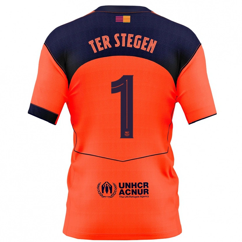 Danxen Barn Marc-André Ter Stegen #1 Orange Marinblå Tredjesatsen Matchtröjor 2025/26 Tröjor T-Tröja