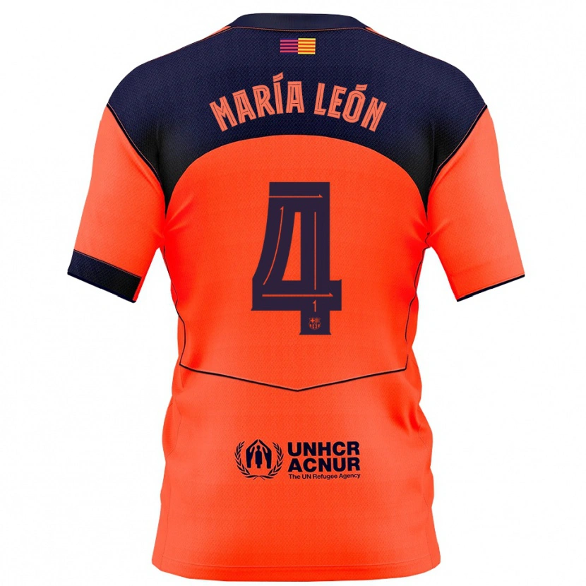 Danxen Barn María Pilar León #4 Orange Marinblå Tredjesatsen Matchtröjor 2025/26 Tröjor T-Tröja
