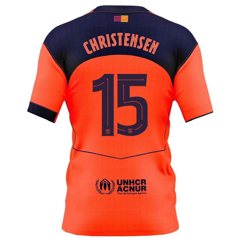 Danxen Barn Andreas Christensen #15 Orange Marinblå Tredjesatsen Matchtröjor 2025/26 Tröjor T-Tröja
