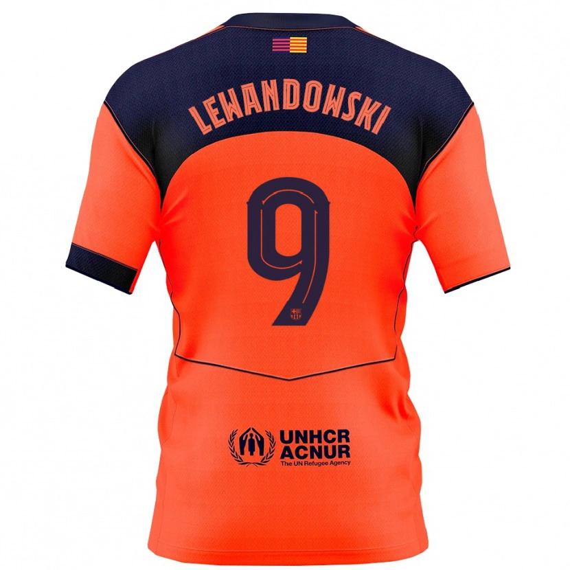Danxen Barn Robert Lewandowski #9 Orange Marinblå Tredjesatsen Matchtröjor 2025/26 Tröjor T-Tröja