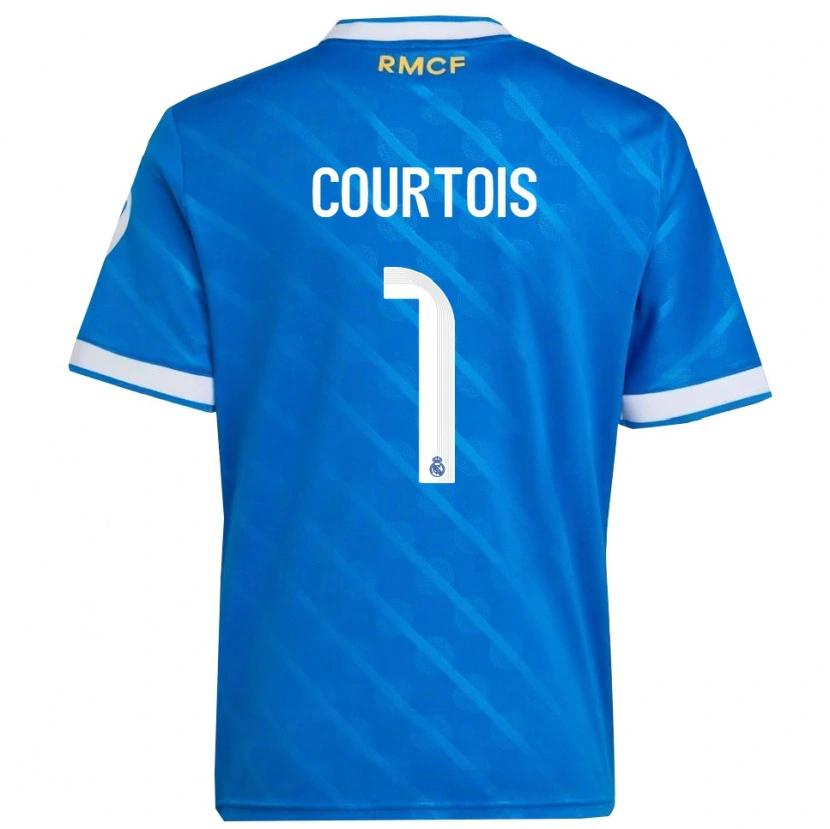 Danxen Barn Thibaut Courtois #1 Blå Vit Tredjesatsen Matchtröjor 2025/26 Tröjor T-Tröja