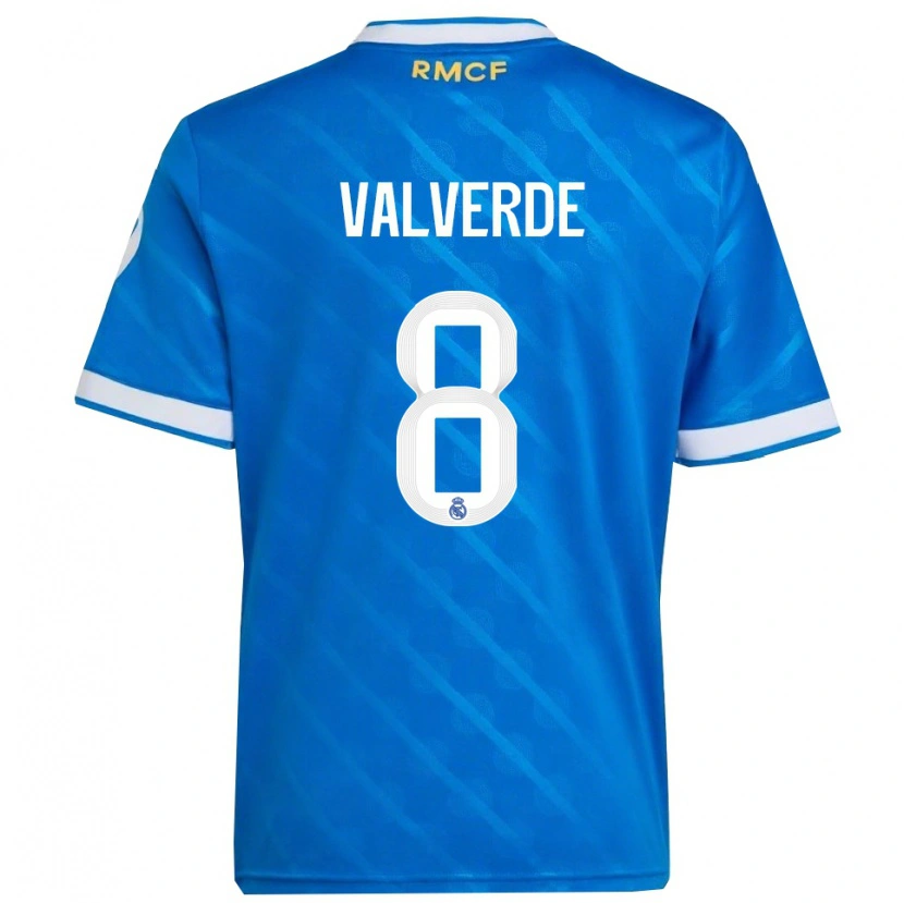 Danxen Barn Federico Valverde #8 Blå Vit Tredjesatsen Matchtröjor 2025/26 Tröjor T-Tröja